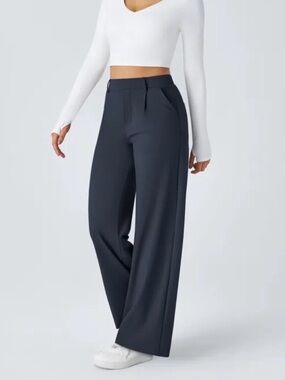 Halara Flex DayStretch High Waisted Navy Pocket Straight Leg Work Pants
